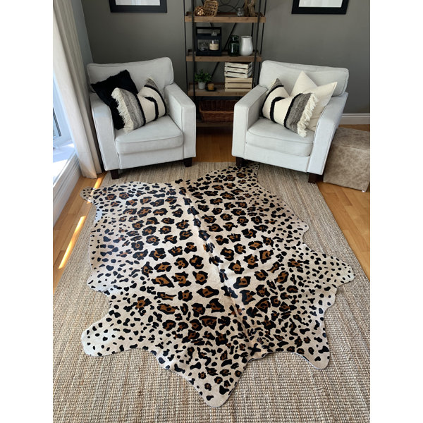 Everly Quinn Handmade Jaguar Print Cowhide Beige Rug Wayfair
